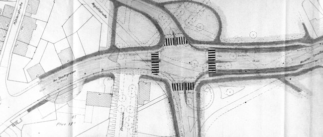 Plan zur Neugestaltung der Kreuzung am Kruse Baimken (Stadtarchiv,  Amt 23 Nr. 2462)