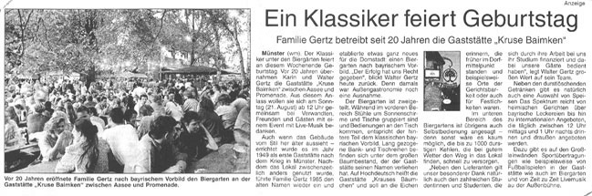 Zeitungsausschnitt zum Pachtjubiläum (Stadtarchiv, Zeitungsausschnittsammlung Nr. 86; Westfälische Nachrichten vom 19.8.2005)
