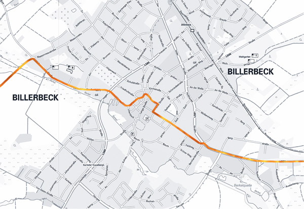 Streckenplan zur Ortsdurchfahrt Billerbeck