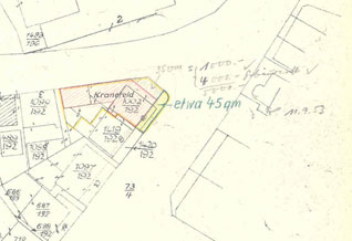 Plan des Grundstücks vom 11.9.1953 (Stadtarchiv; Liegenschaftsamt Nr. 2135)
