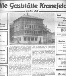 Zeitungsausschnitt zur Wiedereröffnung der Gaststätte vom 30. März 1957 (Stadtarchiv; Ordnungsamt Nr. 22, 181)