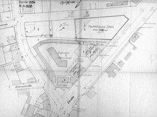 Plan des Grundstücks Ingendoh, 1957 (Stadtarchiv; Liegenschaftsamt Nr. 1627 II)