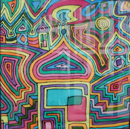 "Seidenmalerei zum Thema Hundertwasser"